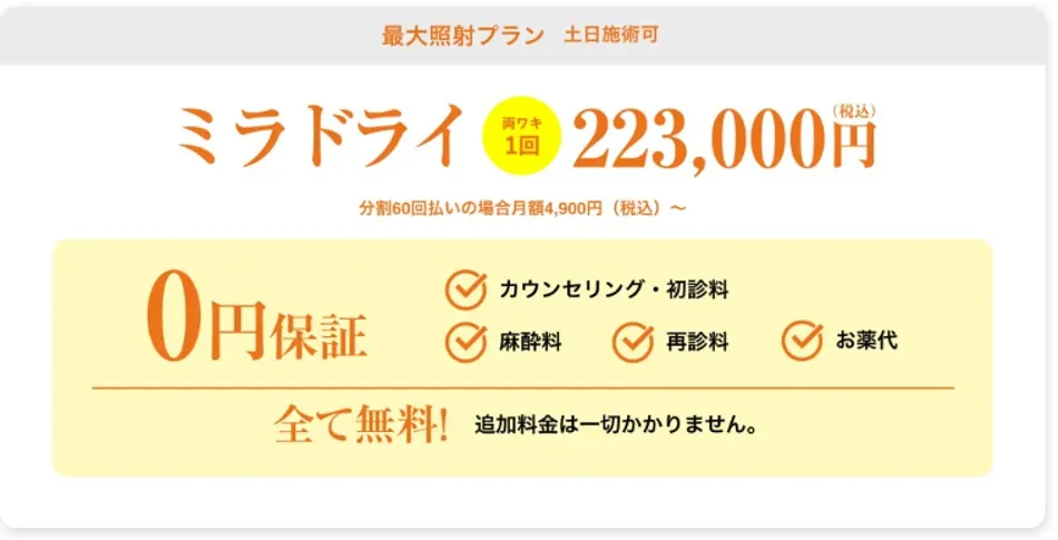 最大照射プラン平日施術割キャンペーン208,000円