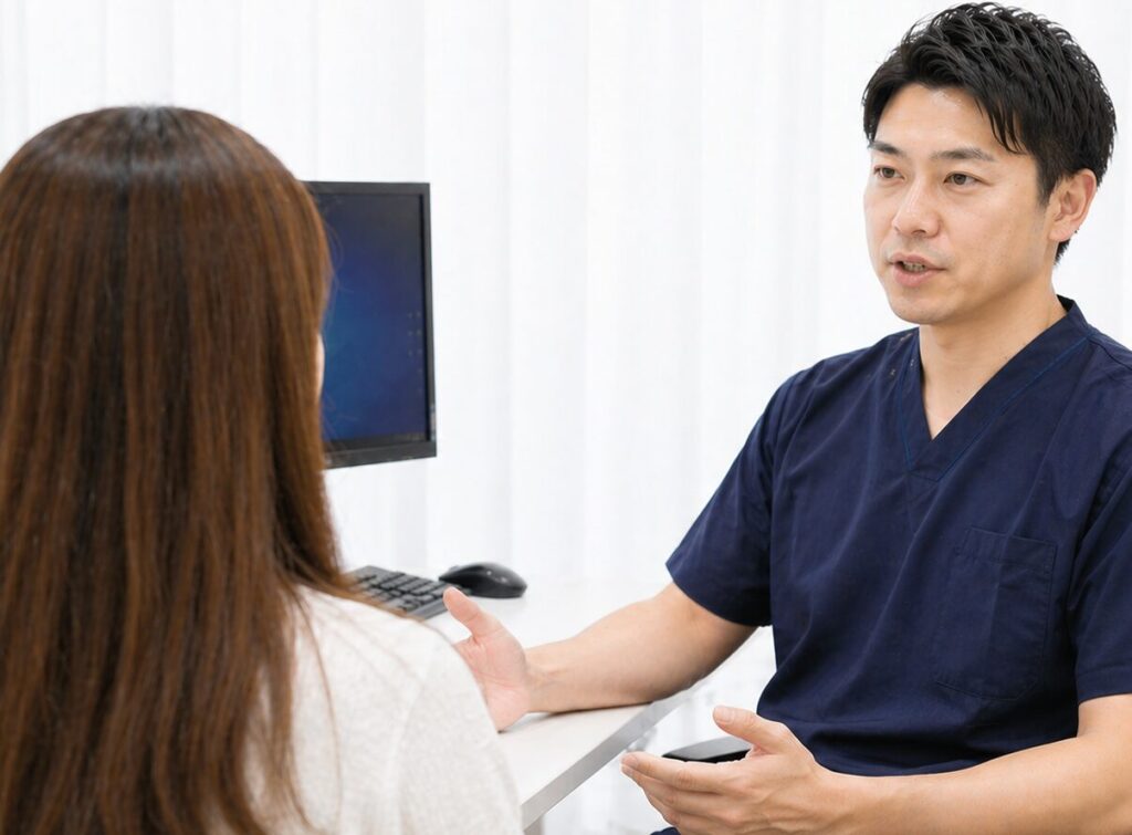 クリニックでカウンセリングを受ける患者と男性医師