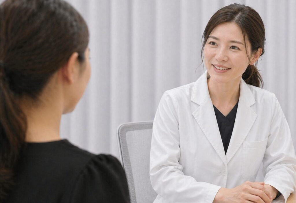 クリニックで診察を受ける患者と女性医師