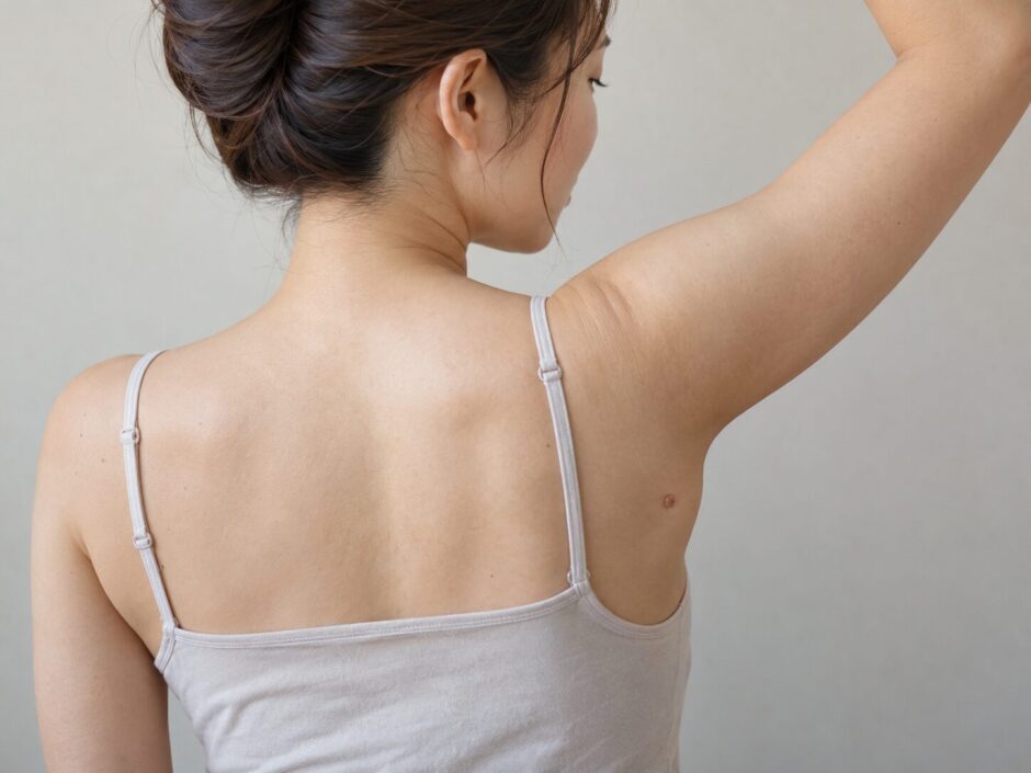 脇にイボがある女性の後ろ姿