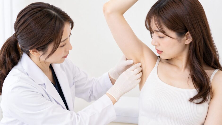患者の脇を触診する医師